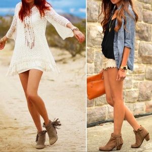 SAM EDELMAN BOHO SUEDE WESTERN FRINGE ankle boots